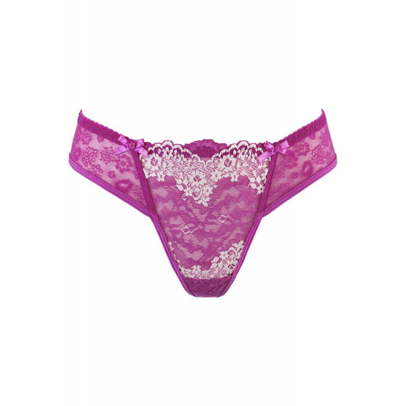 Lingerie femme : string en dentelle fantaisie couleur fuchsia - Axami Lingerie Taille (bas) XS couleur fuchsia