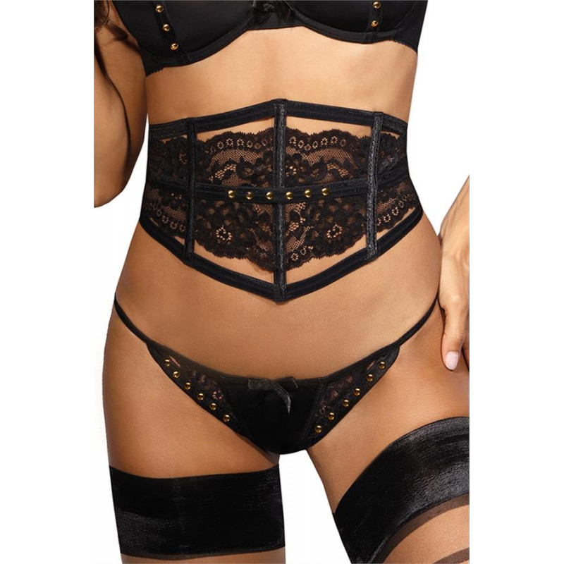 lingerie sexy : String noir clouté V-9788 - Axami Lingerie couleur noir Taille (bas) XS