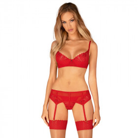 Ensemble sexy rouge avec son porte-jarretelle Ingridia - Obsessive Lingerie