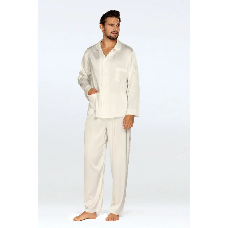 Homewear homme : Pyjama en satin écru pour homme (2 pièces) - Dkaren Taille (bas) M couleur Ecru
