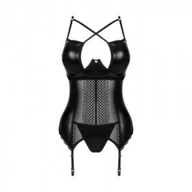 Corset sexy noir avec effet wetlook Norides - Obsessive Lingerie