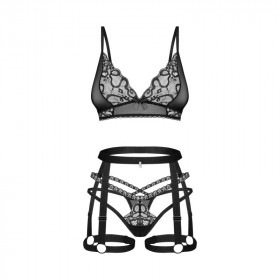 Ensemble sexy noir avec porte-jarretelle Blomentis - Obsessive Lingerie