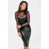 mode sexy : Robe midi en wetlook et maille floquée F310 - Noir Handmade