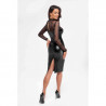 mode sexy : Robe midi en wetlook et maille floquée F310 - Noir Handmade