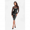 mode sexy : Robe midi en wetlook et maille floquée F310 - Noir Handmade