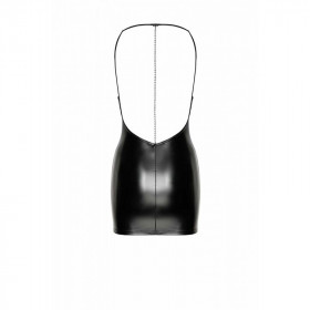 Mode sexy : Mini robe sexy wetlook avec bijou chaîne en strass F307 - Noir Handmade