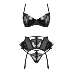 Ensemble sexy noir avec porte-jarretelle wetlook Rafaella - Beauty Night