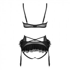 Ensemble sexy noir avec porte-jarretelle wetlook Rafaella - Beauty Night