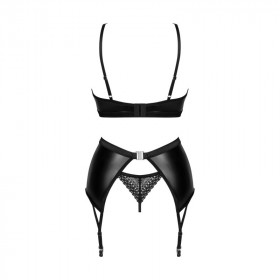 Lingerie sexy : Ensemble sexy noir Wetlook avec porte-jarretelle Norides - Obsessive lingerie
