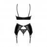Lingerie sexy : Ensemble sexy noir Wetlook avec porte-jarretelle Norides - Obsessive lingerie