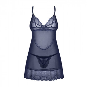 Lingerie sexy : Nuisette sexy bleu Nightly et son string assorti - Obsessive Lingerie