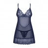 Lingerie sexy : Nuisette sexy bleu Nightly et son string assorti - Obsessive Lingerie