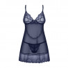 Lingerie sexy : Nuisette sexy bleu Nightly et son string assorti - Obsessive Lingerie