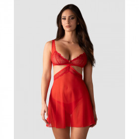 Lingerie sexy : Babydoll rouge et son string Cupide Desir - Obsessive Lingerie