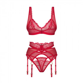 Lingerie sexy : Ensemble sexy rouge avec porte-jarretelle Cupides Desire - Obsessive Lingerie