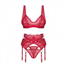 Lingerie sexy : Ensemble sexy rouge avec porte-jarretelle Cupides Desire - Obsessive Lingerie