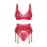 Lingerie sexy : Ensemble sexy rouge avec porte-jarretelle Cupides Desire - Obsessive Lingerie