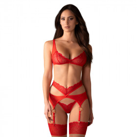 Lingerie sexy : Ensemble sexy rouge avec porte-jarretelle Cupides Desire - Obsessive Lingerie