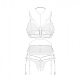Ensemble sexy blanc 3 pièces ouvert – Obsessive | Jolie Dessous