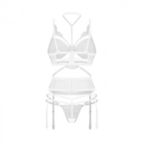 Ensemble sexy blanc 3 pièces ouvert – Obsessive | Jolie Dessous