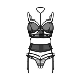 Ensemble sexy 3 pièces noir ouvert – "Premisis" Obsessive Lingerie | Lingerie érotique raffinée
