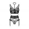 Ensemble sexy 3 pièces noir ouvert – "Premisis" Obsessive Lingerie | Lingerie érotique raffinée