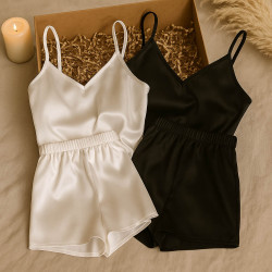 Coffret Lingerie Satin DKAREN – Ensemble Noir & Blanc | Jolie Dessous