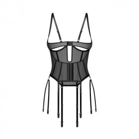 Corset Noir Cupless Seins Libres – Obsessive Lingerie, Taille Sculptée & Jarretelles Amovibles