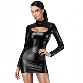 Robe moulante Powerwetlook noire, col montant & décolleté troué | Joli(e) Dessous