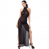 Robe longue tulle noir Onyx F372 – fentes sensuelles & dos strassé | Joli(e) Dessous
