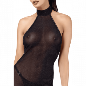 Robe longue tulle noir Onyx F372 – fentes sensuelles & dos strassé | Joli(e) Dessous
