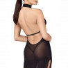 Robe longue tulle noir Onyx F372 – fentes sensuelles & dos strassé | Joli(e) Dessous
