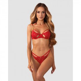 Ensemble rouge Matildea : lingerie sexy en dentelle & chaîne dorée | Joli(e) Dessous