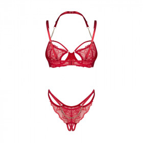 Ensemble rouge Matildea : lingerie sexy en dentelle & chaîne dorée | Joli(e) Dessous