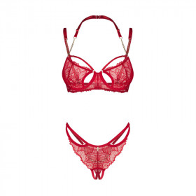 Ensemble rouge Matildea : lingerie sexy en dentelle & chaîne dorée | Joli(e) Dessous