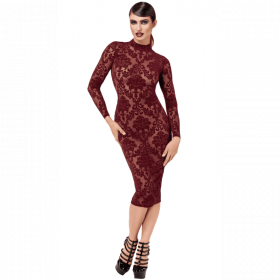 Robe midi bordeaux en tulle floqué – Élégance & Confort | Joli(e) Dessous