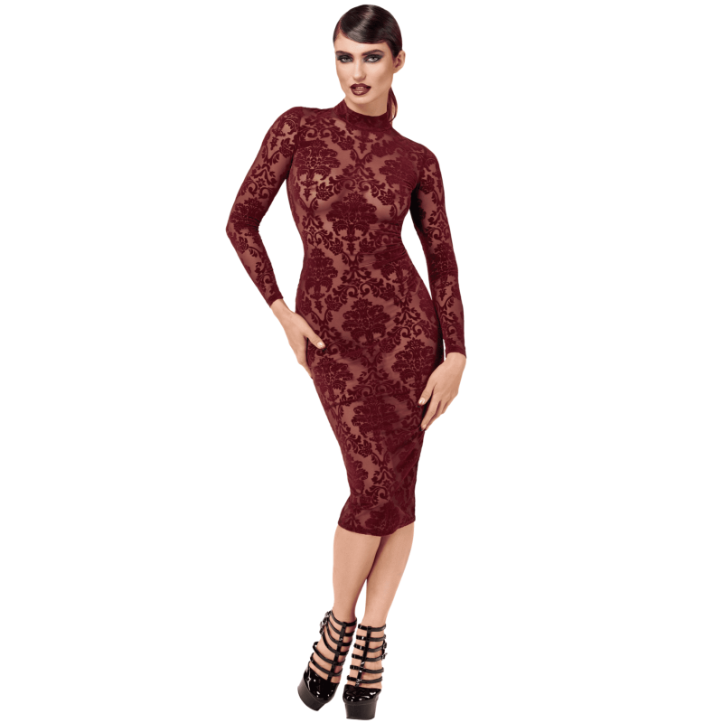 Robe midi bordeaux en tulle floqué – Élégance & Confort | Joli(e) Dessous