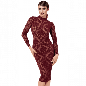 Robe midi bordeaux en tulle floqué – Élégance & Confort | Joli(e) Dessous