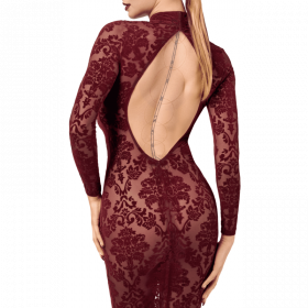 Robe midi bordeaux en tulle floqué – Élégance & Confort | Joli(e) Dessous
