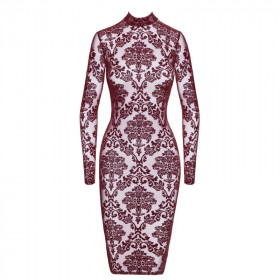 Robe midi bordeaux en tulle floqué – Élégance & Confort | Joli(e) Dessous