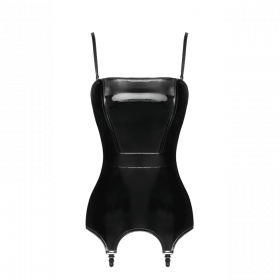 Corset et porte-jarretelles PVC noir brillant | Joli(e) Dessous