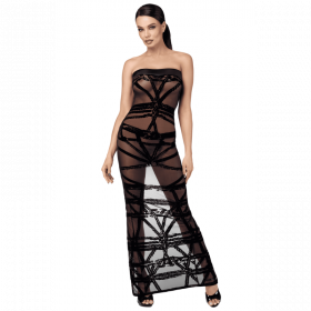 Robe longue en tulle floqué motif bondage – Joli(e) Dessous | Joli(e) Dessous