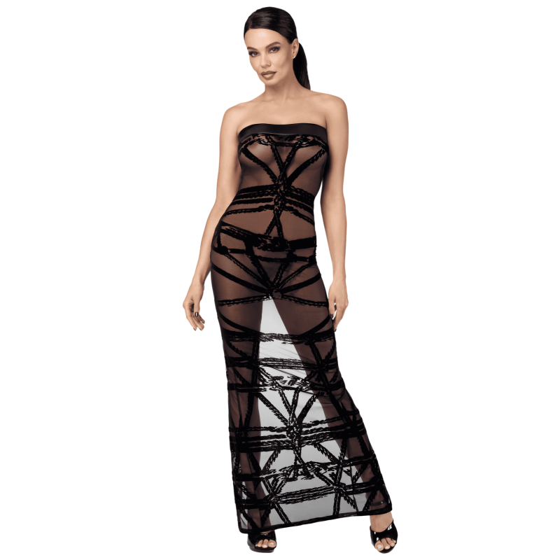 Robe longue en tulle floqué motif bondage – Joli(e) Dessous | Joli(e) Dessous
