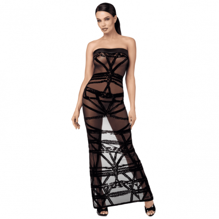 Robe longue en tulle floqué motif bondage – Joli(e) Dessous | Joli(e) Dessous