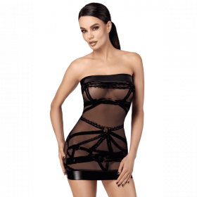 Robe courte bondage en tulle floqué – wetlook soft power | Joli(e) Dessous