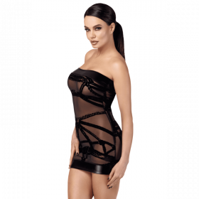 Robe courte bondage en tulle floqué – wetlook soft power | Joli(e) Dessous