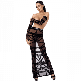 Jupe longue en tulle floqué style bondage sculptante | Joli(e) Dessous