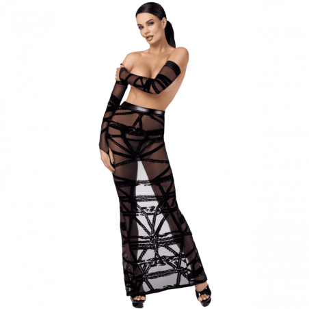 Jupe longue en tulle floqué style bondage sculptante | Joli(e) Dessous