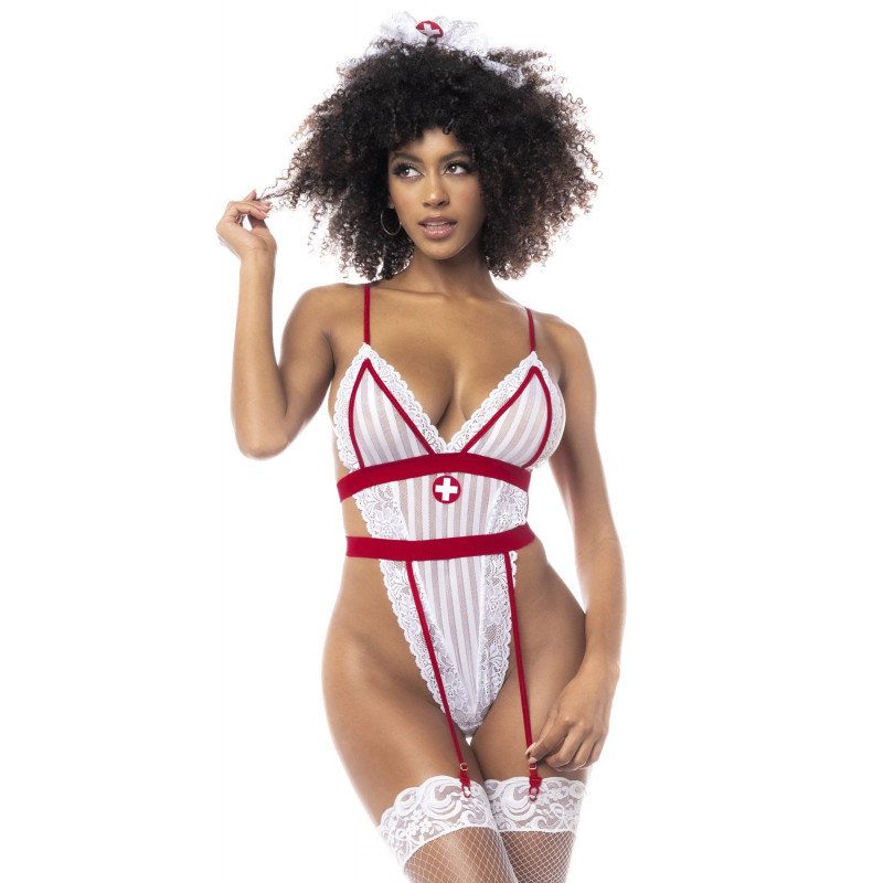 Costume infirmière sexy Mapalé — body jarretelles + serre-tête