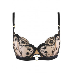 Soutien-gorge balconnet dentelle noir beige Axami V-11891